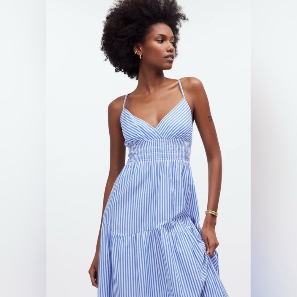 Madewell Blue and White Striped Midi Dress - Picture 3 of 12